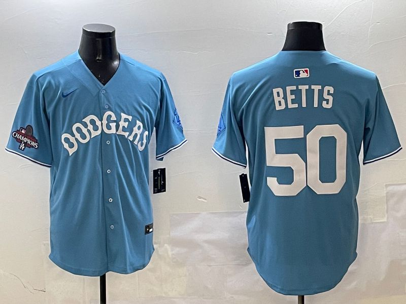 Men Los Angeles Dodgers #50 Betts Light Blue Throwback Game 2025 Nike MLB Jersey style 3->los angeles dodgers->MLB Jersey